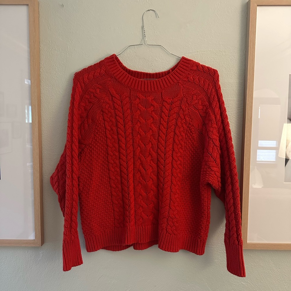 Aerie Vibrant Red Cable Knit Sweater